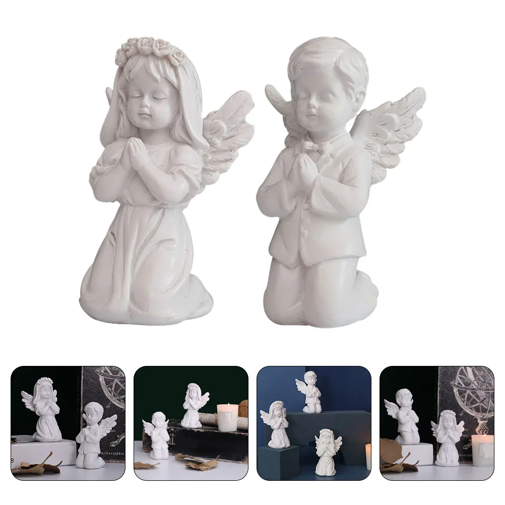 

Statue Angel Resin Figurine Guardian Figurines Ornament Garden Statues Cupid Cherub Sculpture Angels Praying Outdoor Cake Boy