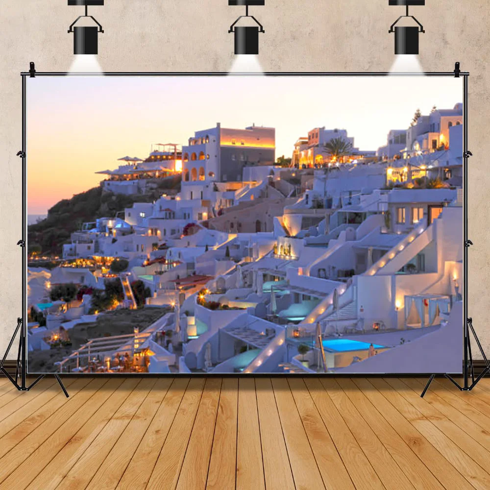 

SHUOZHIKE Architecture in Oia Town Greece Scenery of Santorini Island and White Architectural Photography Background XL-04