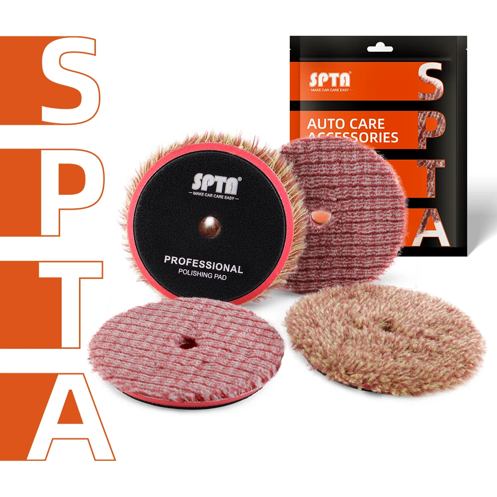 (Bulk Sale) SPTA Polisher Pads Wool & Microfiber Cuts & Finishes Pad in One Step For Car Polisher Remove 1500# Sanding Scratch