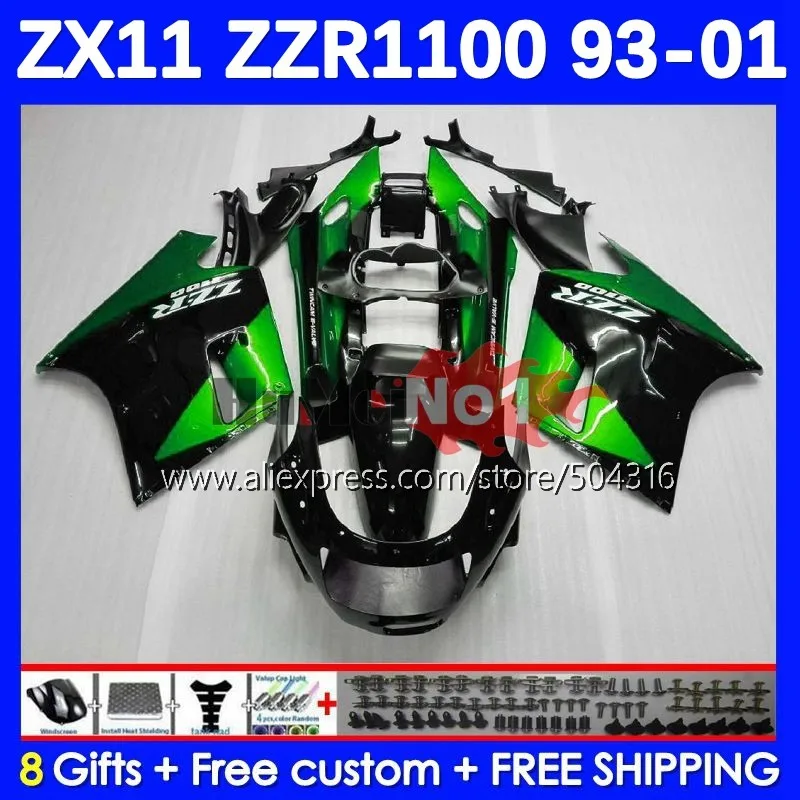 

Body Kit For KAWASAKI NINJA ZZR1100 ZZR-1100 183MC.79 ZZR 1100 1993 1994 1995 1996 1997 1998 1999 2000 2001 Fairing green stock