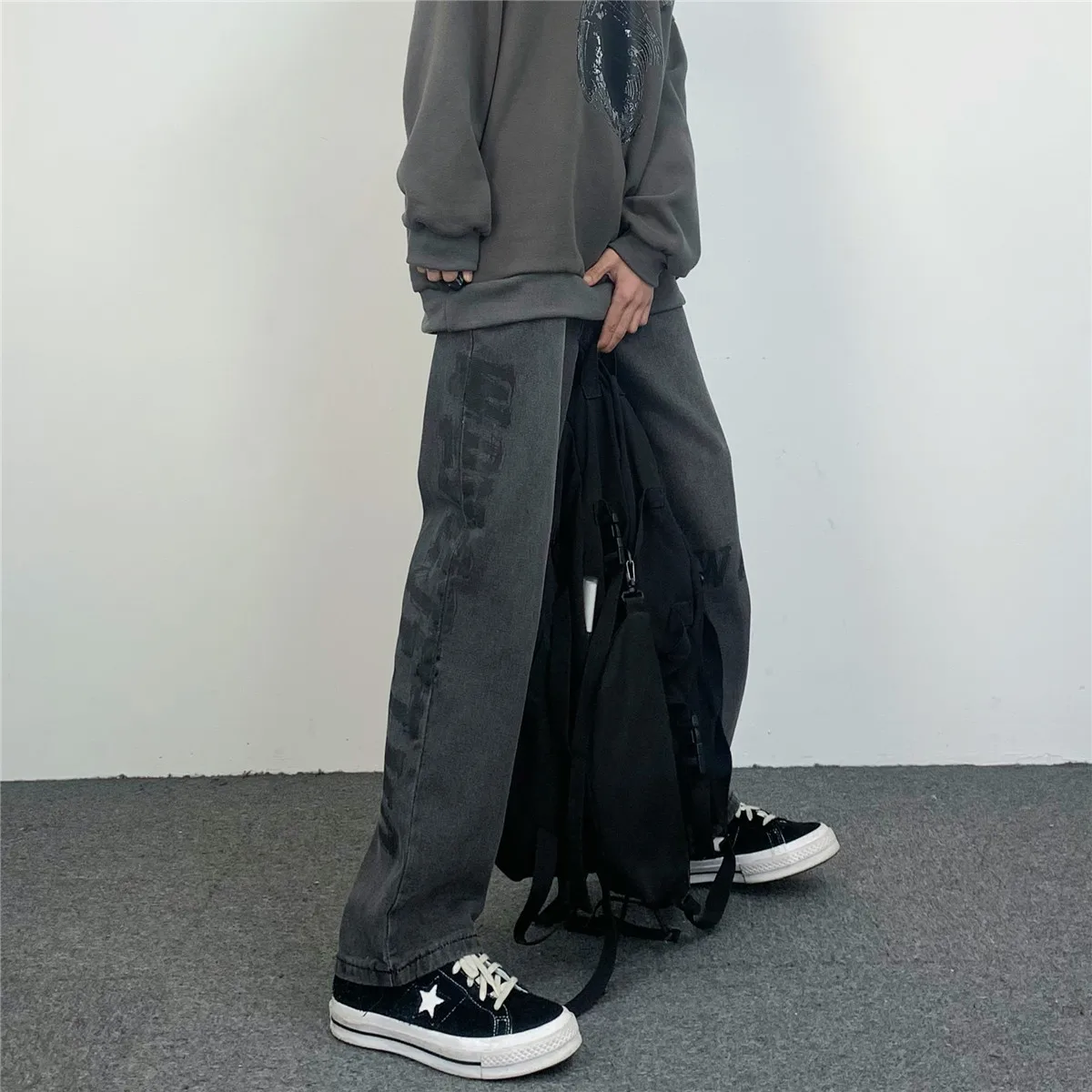 Men Jeans Trend Letter Print Straight Jeans Unisex Denim Trousers Y2k Pants Wide Leg Pants Women Pants Streetwear Men Jeans Men