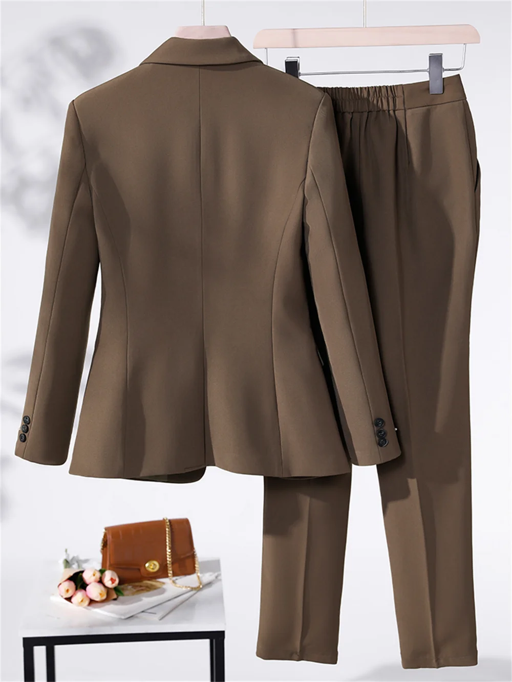 Women 2 Piece Set Coffee Red Black Blue Blazer Jacket and Trouser Office Ladies Business Work Wear Formal Pant Suit