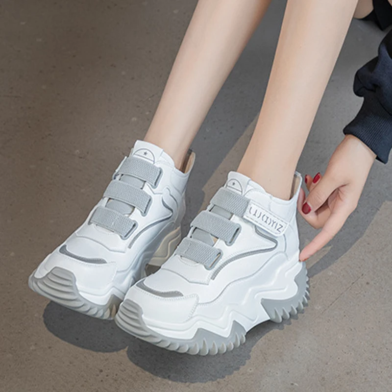 2023 Chunky Sneakers Fashion Genuine Leather Fur Women Vulcanize Mesh New Female Four Seasons Comfy Lace Up Fashion Ladies Shoes