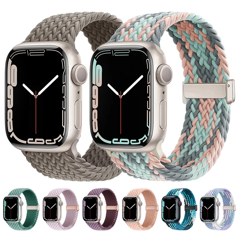 Нейлоновый ремешок для Apple Watch Band 44 мм 40 45 49 41 плетеный браслет с магнитной пряжкой