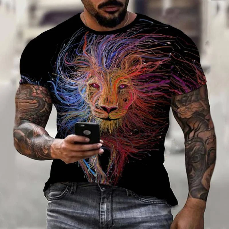

Футболка мужская оверсайз с 3D принтом, модная универсальная Свободная рубашка с рисунком животных, леса, короля, Льва, уличная одежда, лето