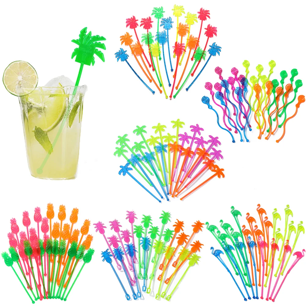 

30/40/50pcs Summer Juice Drink Stirrers Pineapple Flamingo Coconut Tree Cocktail Swizzle Sticks Hawaiian Party Wedding Supplies