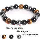 Браслеты из натурального черного обсидиана, гематита, тигрового глаза с бусинами для мужчин и женщин, магнитная защита здоровья, мужские браслеты