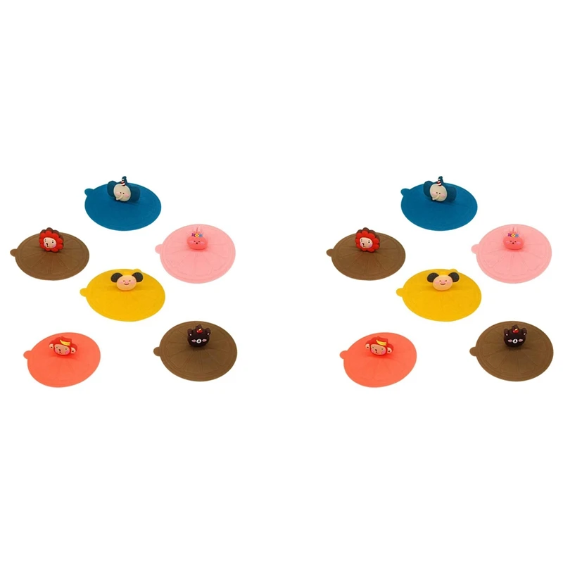 

Silicone Cup Lids Cartoon Glass Cup Cover Reusable Anti-Dust Cup Covers For Mugs Animal Shape Hot Drink Cup Lids 12Pcs