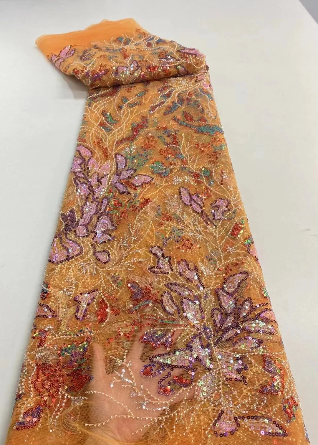 

2023 Luxury French 3D Sequins Beaded Lace Fabric High Quality African Net Lace Fabrics For Evening Party Dresses