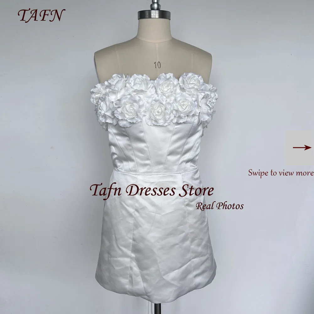 Короткое свадебное платье TAFN с цветами ручной работы атласное мини-платье