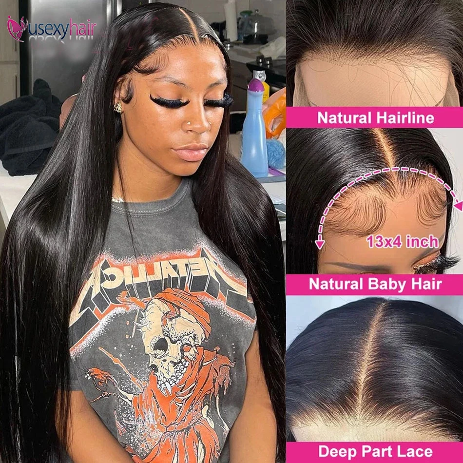 Straight Human Hair Wigs 13x4 Lace Front Brazilian Remy Hair 180% Density Transparent HD Lace Frontal Wig for Women Pre Plucked