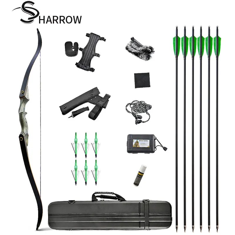 

60 дюймов изогнутый лук чехол Комплект углеродную стрелу изогнутый лук со стрелками набор "колчан" деревянная Riser 25-60lbs стрельба из лука Прина...