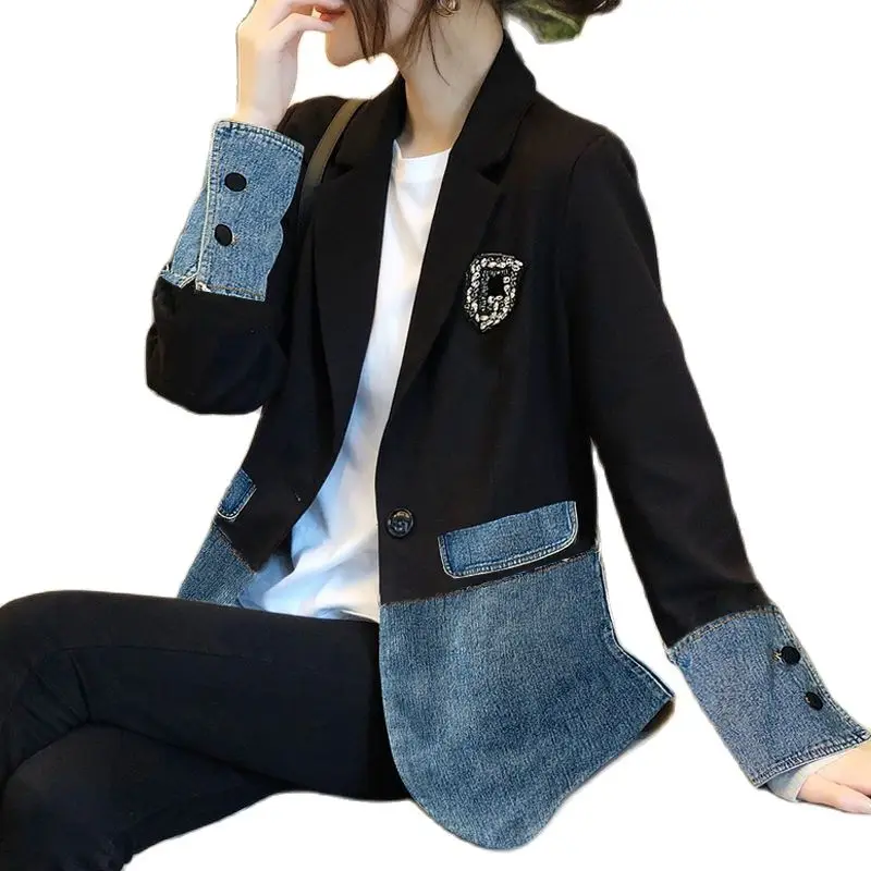 

Женский джинсовый пиджак, новинка весны 2022, корейский Свободный Блейзер на одной пуговице, пальто большого размера 4XL, Осеннее женское джинсовое пальто