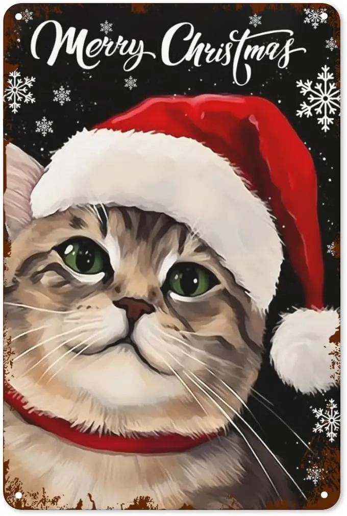 Merry Chrstms Ct Tn Sgn Vntge Metl c Wll Декор для дома Спальня Ktchen Club 8x12 nch