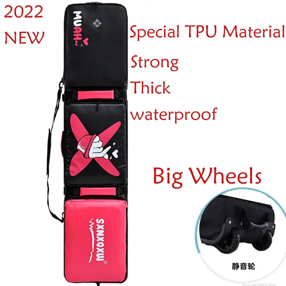 

2022 new deisgn 150/157/166/174cm Cloth+TPU material very heavy thick strong Snowboard Skis Bag With Big Silent Wheels a7336