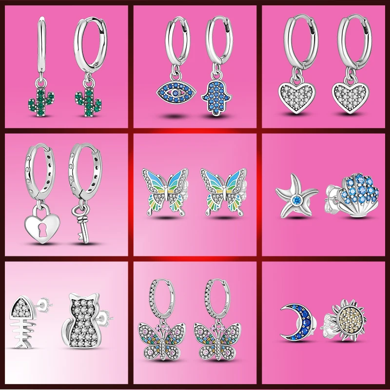 

Real 925 Sterling Silver Pave U Shape Heart Star Hoop Earrings For Wome Wedding Engagement For Girlfriend Birthday Gift wholesal