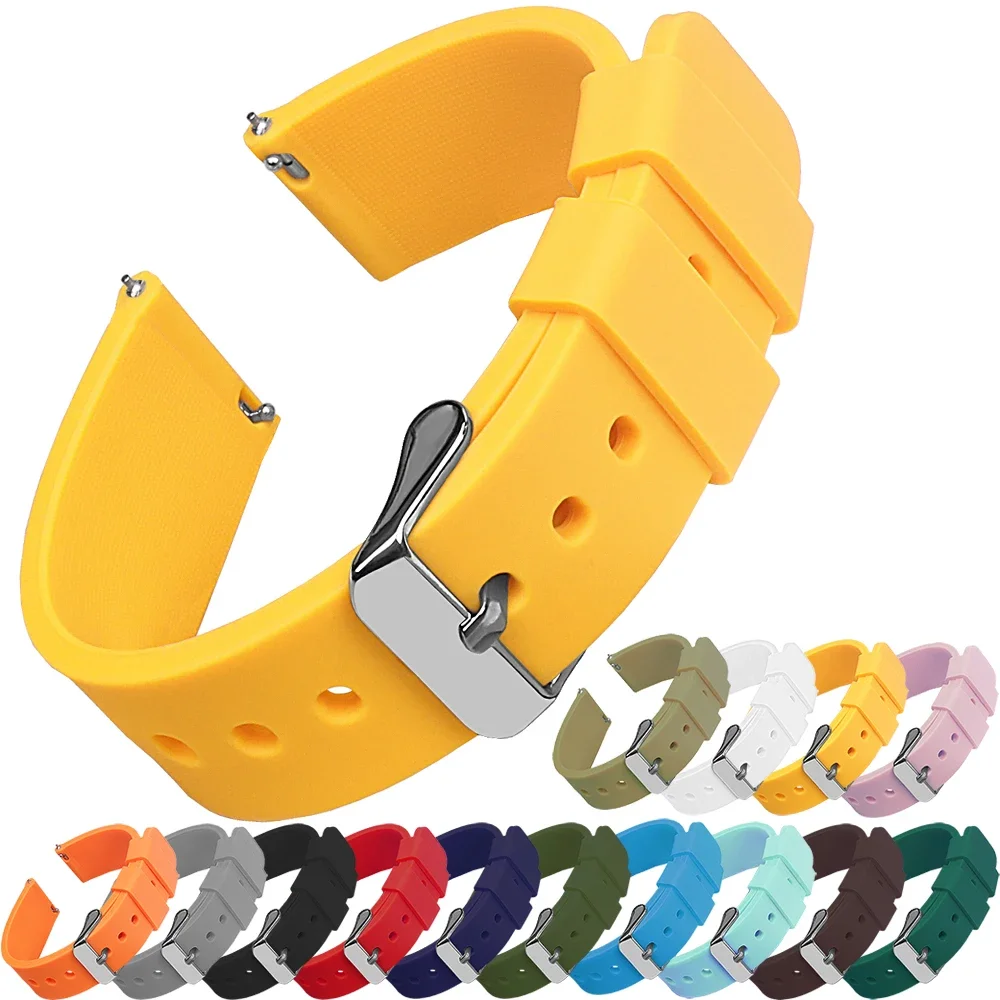 רצועות שעון סיליקון 12/14/16/18/20/22/24 מ"מ רצועת שעון גומי רכה לשחרור מהיר עבור Samsung Galaxy עבור Huawei Watch StrapsBelt