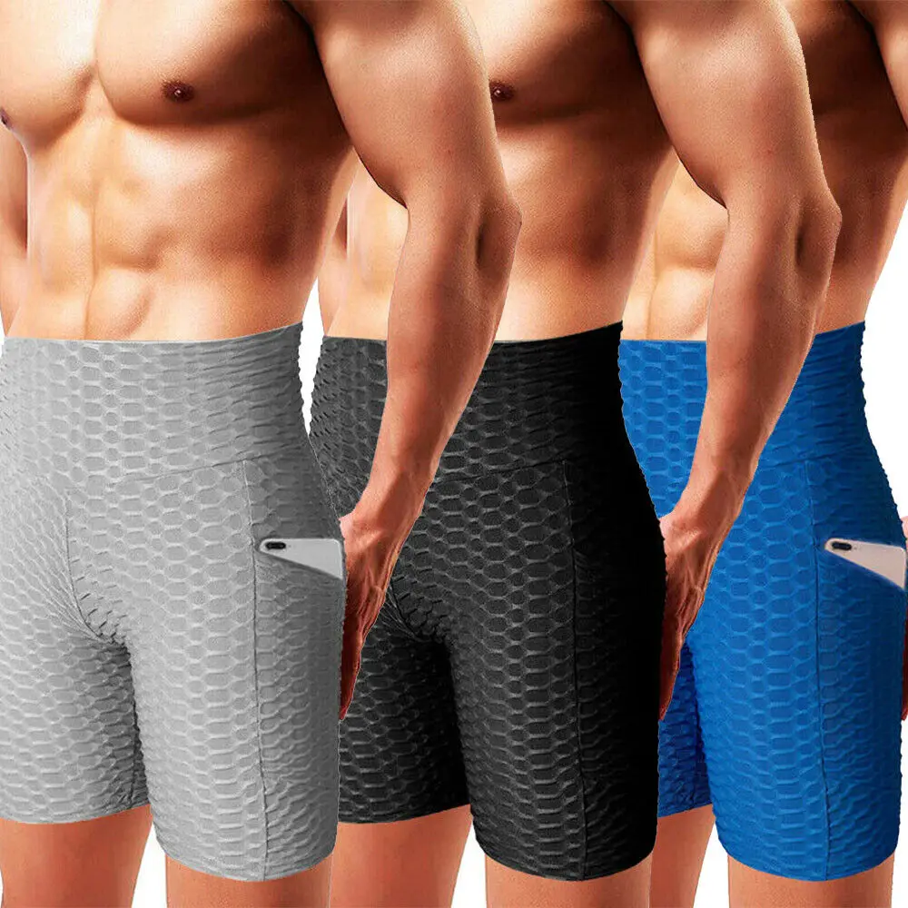 

Workout Bike Shorts With Ruched Men's Yoga Pants High Waist Yoga Shorts Scrunch Ruched Gym Shorts For Men