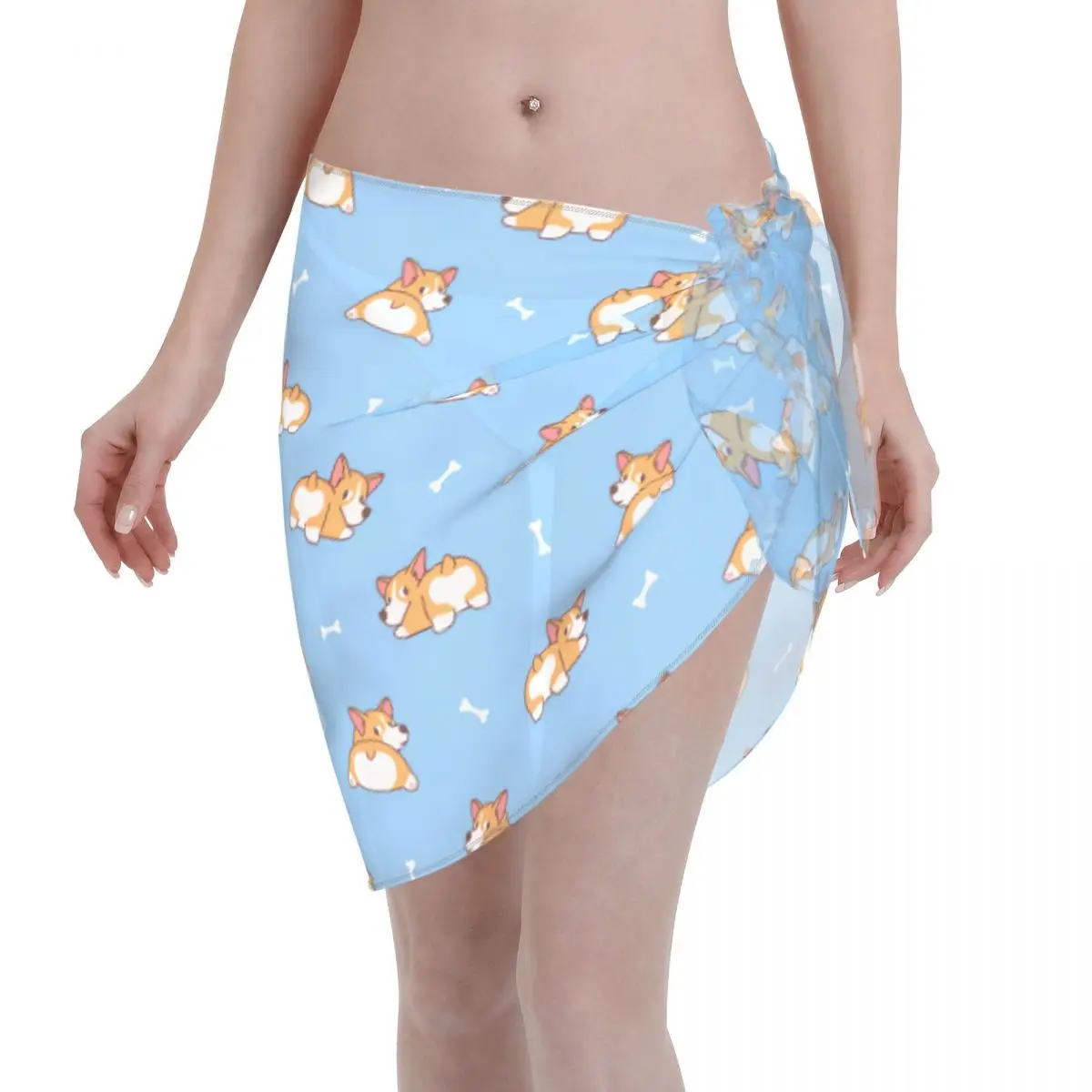 

Cute Welsh Corgi Dog Women Beach Cover Up Wrap Chiffon Swimwear Pareo Sarong Beach Dress Animal Bikini Cover-Ups Skirt Swimsuits