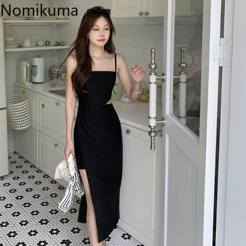 

Nomikuma Vestidos Elegantes Para Mujer без рукавов Асимметричный Подол простое летнее платье корейское сексуальное модное Макси платье
