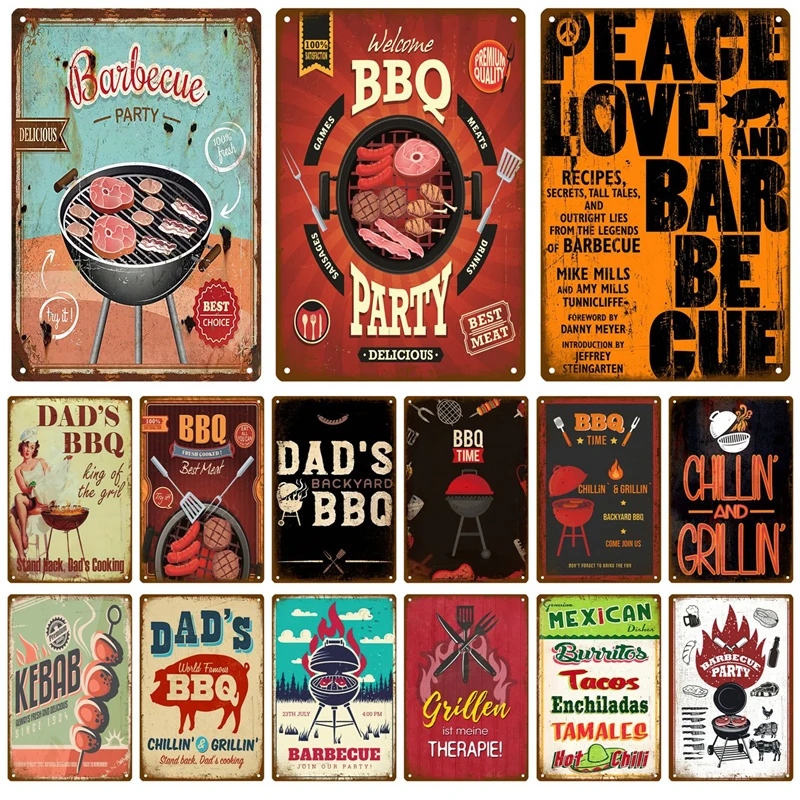 Металлическая вывеска в виде зоны барбекю, винтажная жестяная вывеска, для папы, барбекю, двора, уличная декоративная тарелка для вечевечерние НКИ, ретро правила барбекю, декорированные аксессуары со слоганом
