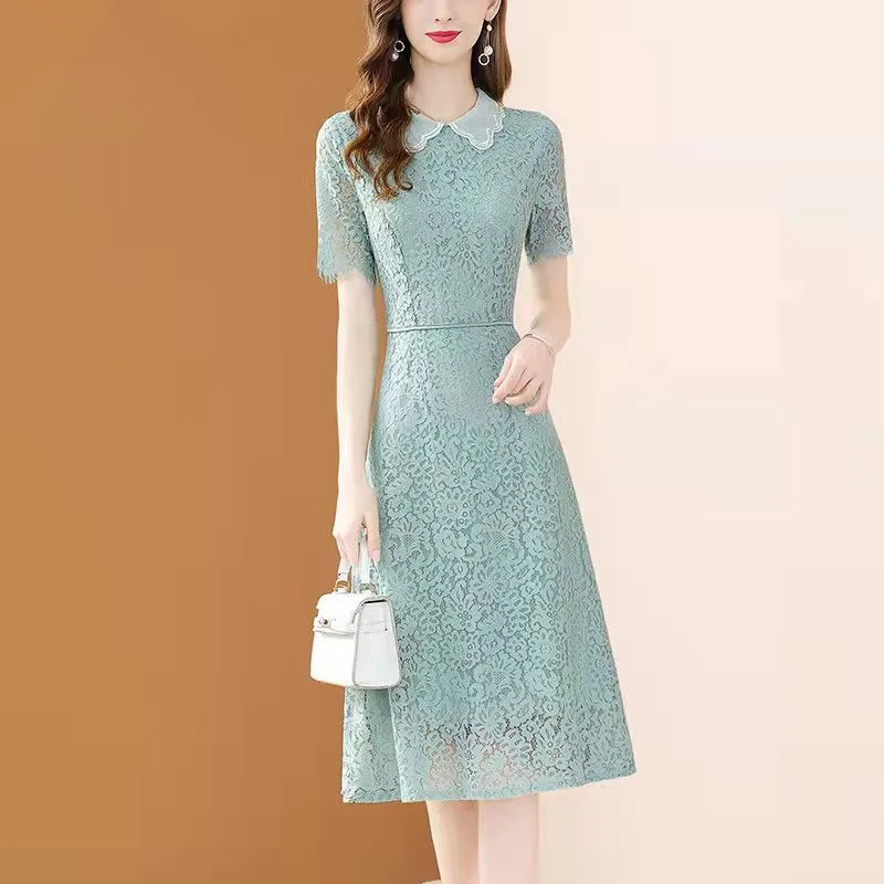 

COIGARSAM Women's Summer Dress 2022 Lace Peter Pan Collar Beading Mint Green Dresses Dropshipping