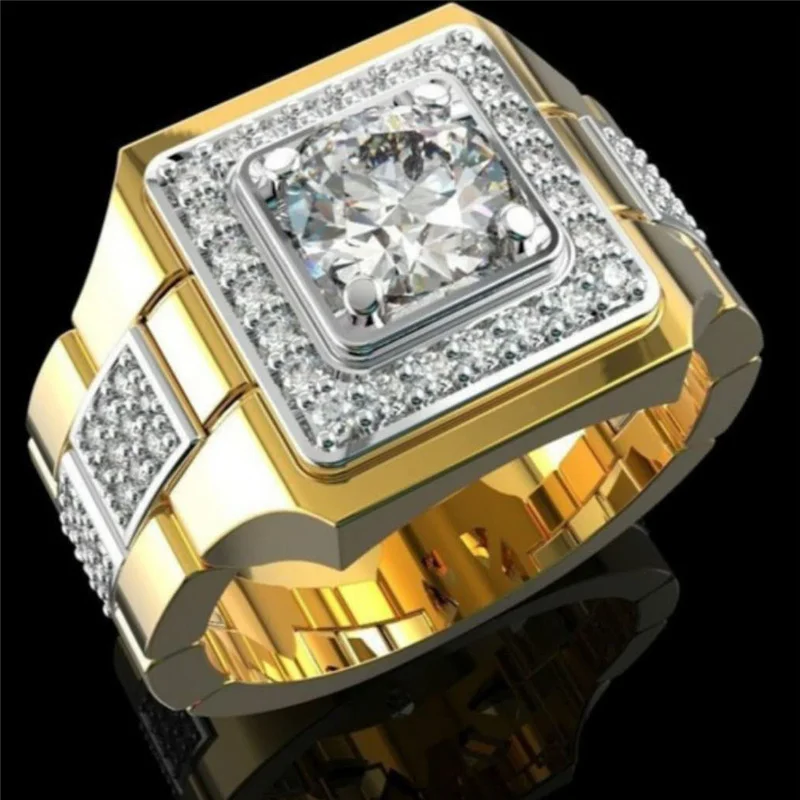 

Classical Inlaid Crystal Wide Face Watch Style Men's Ring Banquet Fashion Business Male Ring Jewelry Free shipping Size 6-13