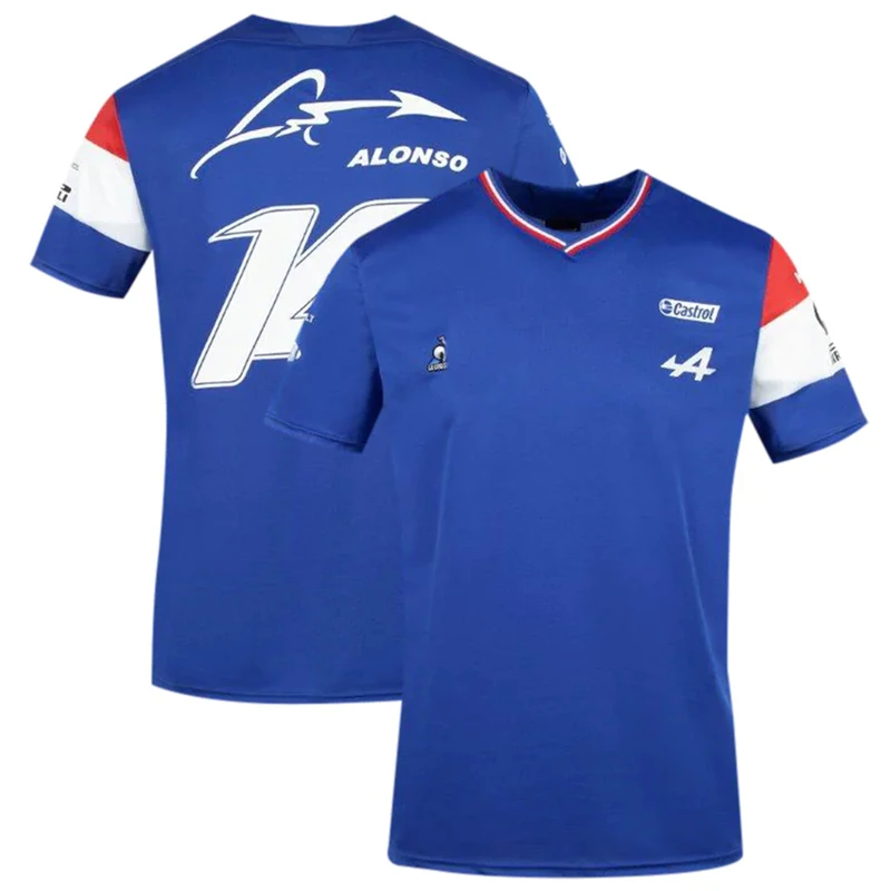 

2021 сезон F1 гоночный костюм Мужская футболка с коротким рукавом рубашка испанские Альпы F1 команда гонок Алонсо летняя новая дышащая футболк...