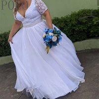 poeo plus size wedding dress sweetheart neck short sleeve tunic waist e ankle skirt back zipper a line version mid waist simple