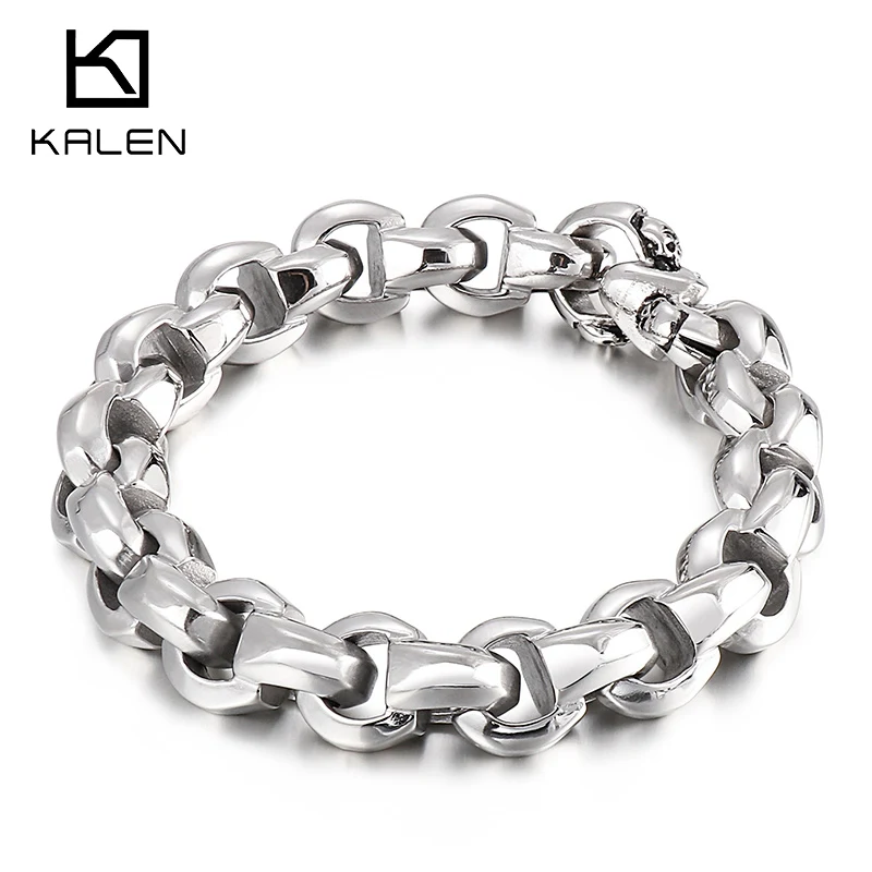 

Kalen Fashion Polished Design Bracelet Simple Metal Men's Stainless Steel Shiny Accessories Connect Skull Trend Jewelry New