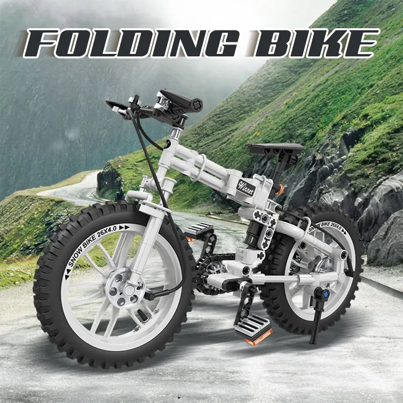 2022 MOC Technical City Bicycle Mountain Folding Bike with Inflator Model Building Blocks Bricks Educational Toys for Kids Gifts