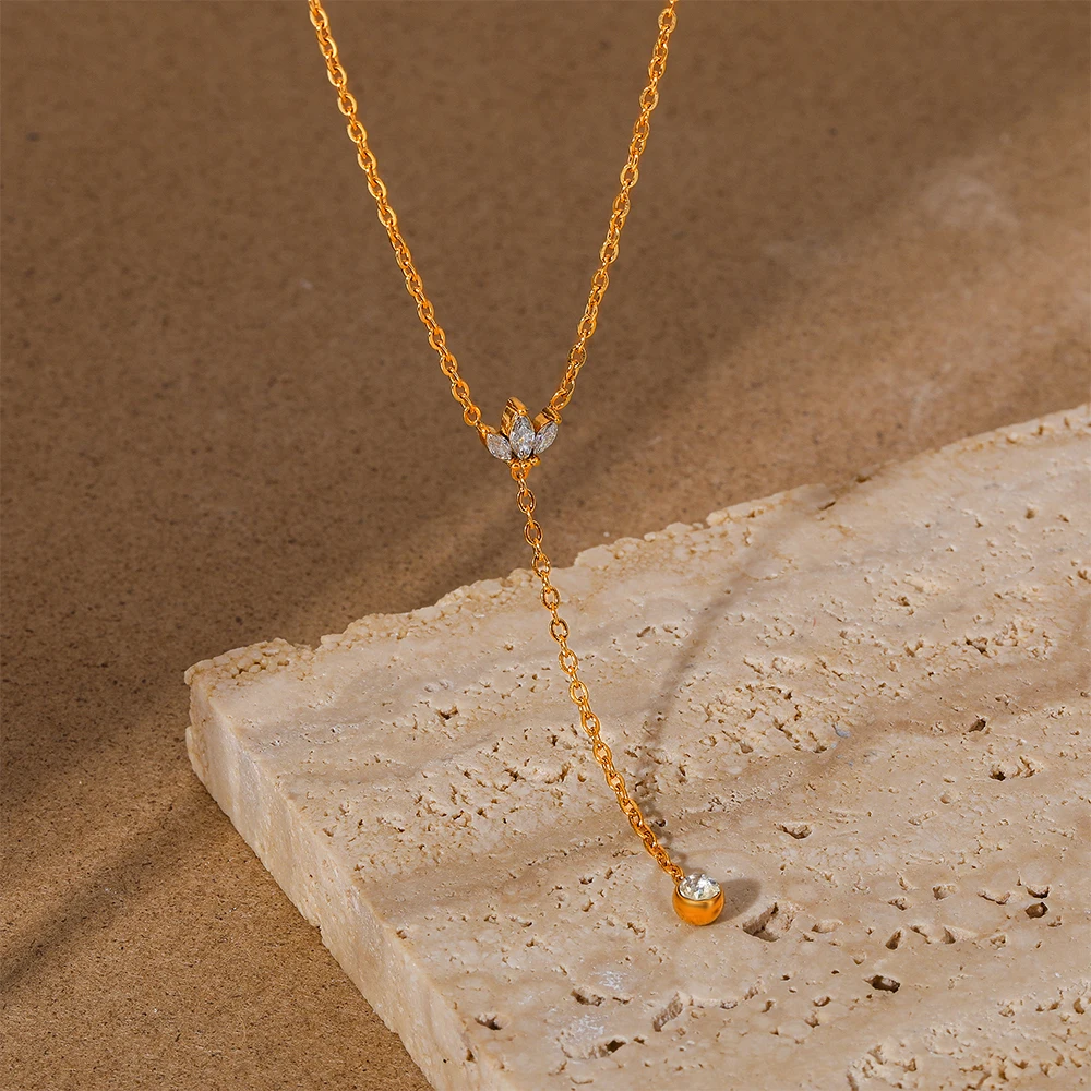 

AIDE 316L Stainless Steel Zircon Tassel Y Shape Necklace Clavicle Chain For Women Pendant Waterproof Fashion Jewelry Gift Choker