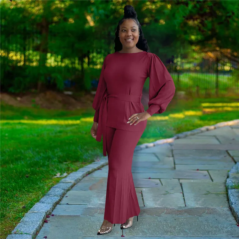 Уличный комплект из двух предметов женский топ с поясом и рукавами-фонариками