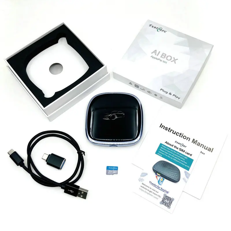 Car CarPlay AI Box Applepie Max Android 10 Android-Авто 4G LTE SIM-карта зеркальный корпус Qualcomm 8 Core USB