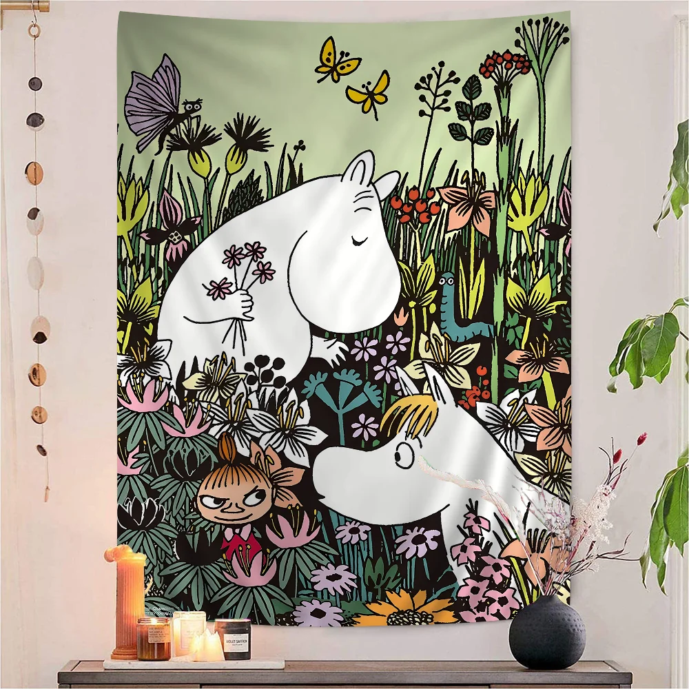 Comic M-Moomin Cute Hippo Hanging Bohemian Tapestry Indian Buddha Wall Decoration Witchcraft Hippie Cheap