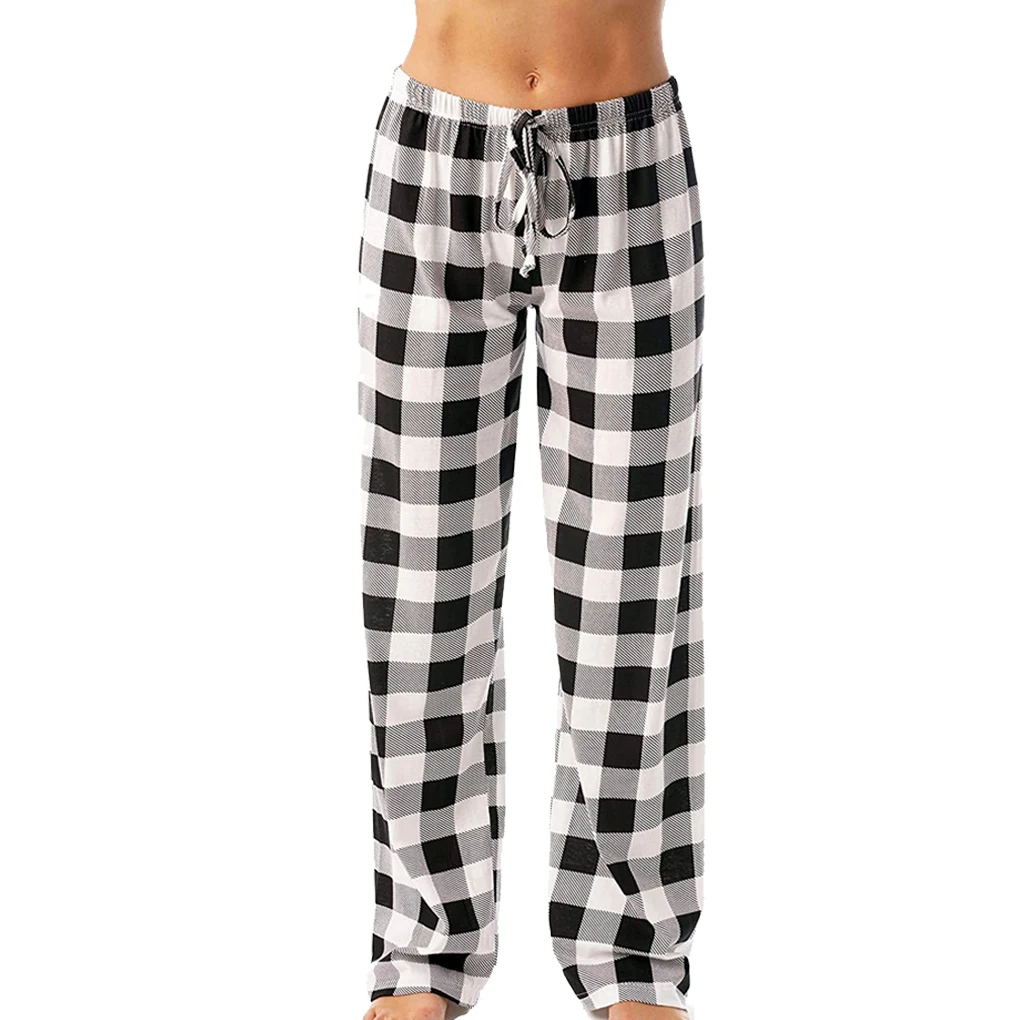 

Женские пижамные штаны в клетку, свободные дышащие штаны, Повседневная стильная эластичная одежда для сна, брюки с кулиской, размер M для