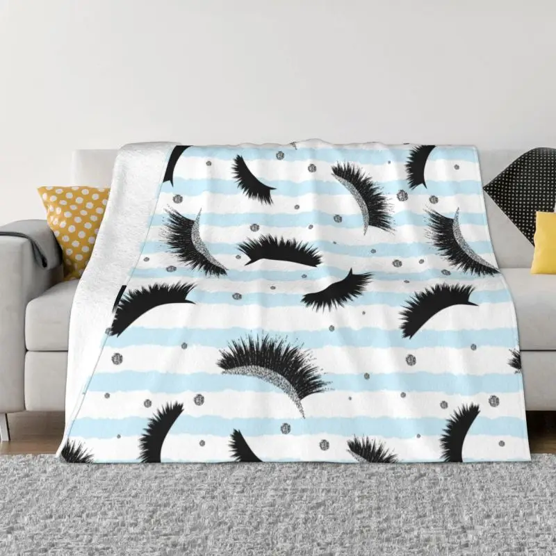 

Eyelash Eyes Blanket Fleece Spring Warm Flannel Silver Lashes Seamless With Glitter Effect Blue Stripes Throw Blankets Quilt