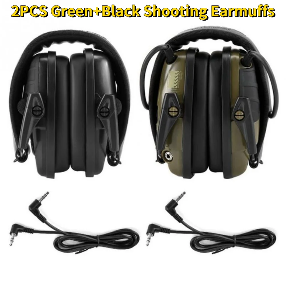 

2PCS Green+Black Shooting Earmuff Outdoor Sports Anti-noise Headset Impact Sound Amplification Hearing Protective Headset New
