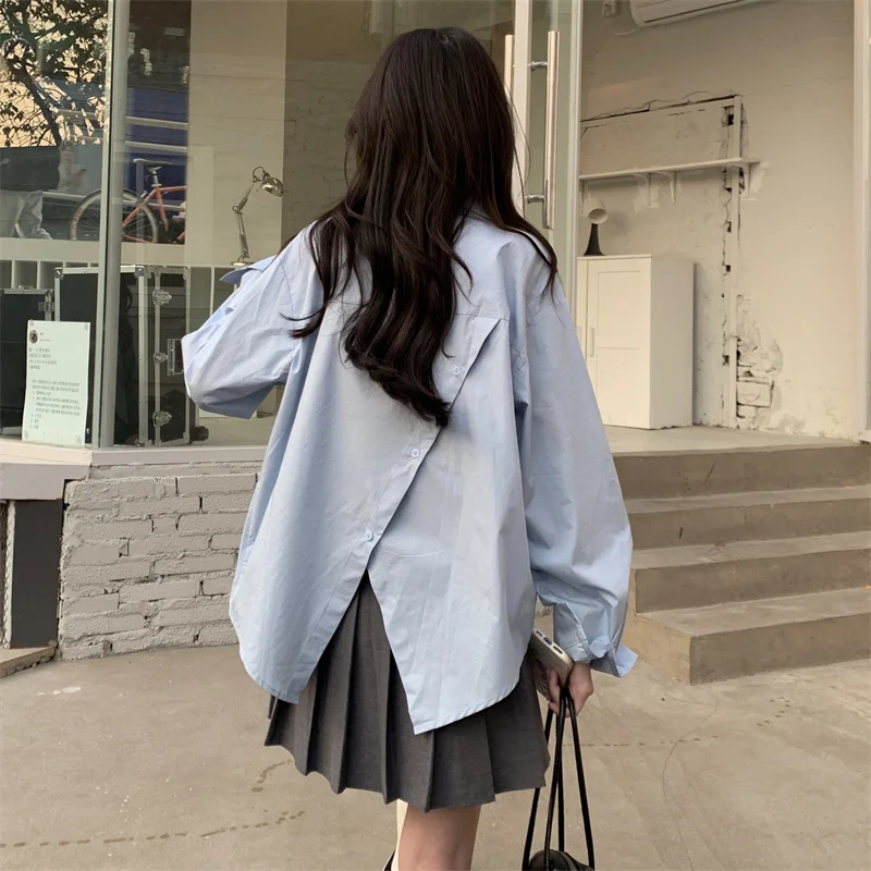 

2022 New Arrival Spring Summer Women Turn-down Collar Long Sleeve Blouse Single Breasted Split Design Casual Shirts V276
