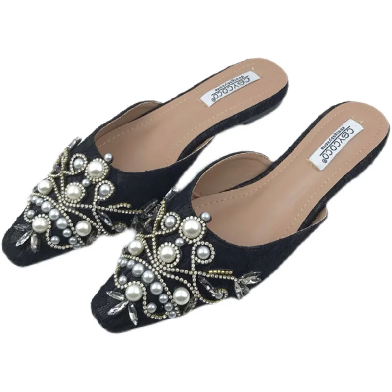 

Spring/Autumn Fashion Sexy Women Shoes Elegant String Bead Crystal Patchwork Slip-On 35-42 Thin Heels Slipper NEW 2022