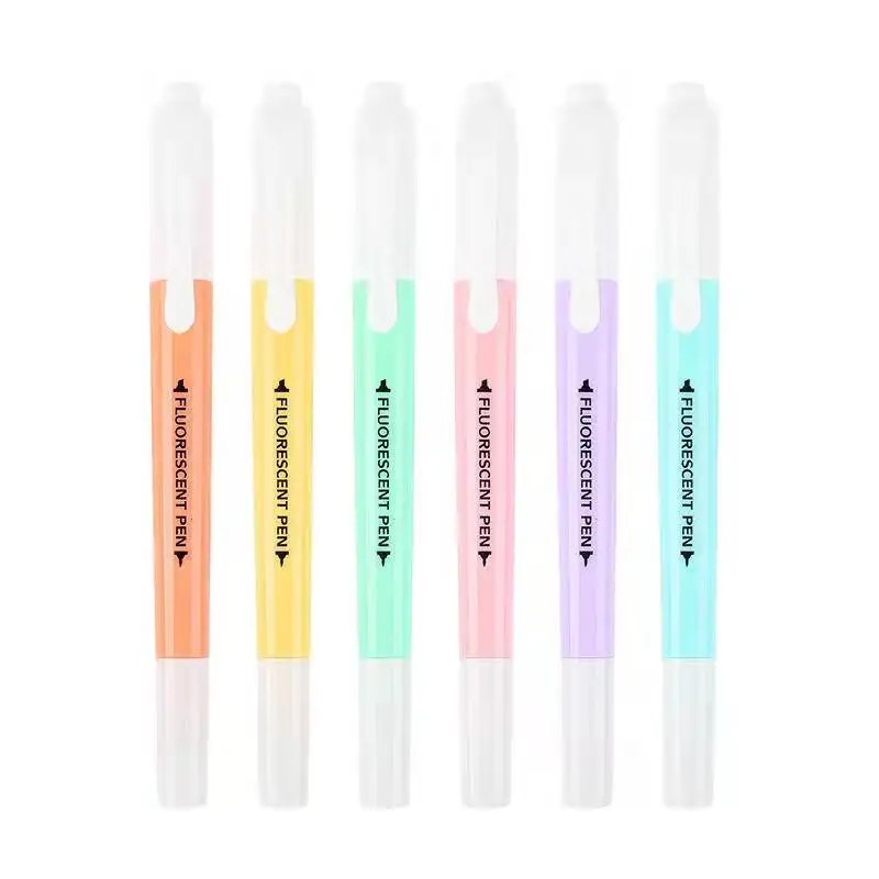 6Pcs/Set Double Head Fluorescent Highlighter Pen Markers Pastel Drawing for Student School Office Supplies Cute Stationery |