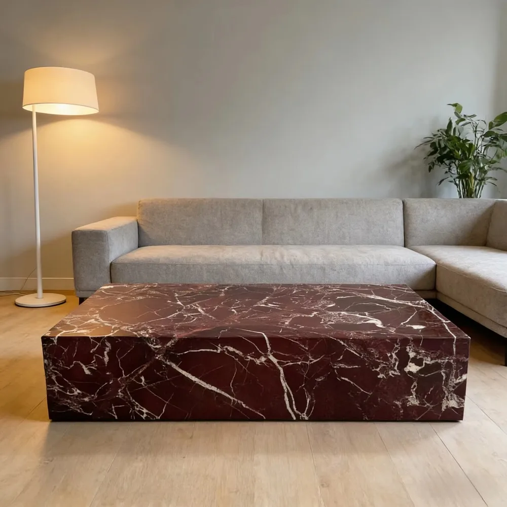 Фото Роскошный кофейный стол из мрамора Rosso Levanto, изготовленный на заказ, из натурального камня, для декора гостиной №5