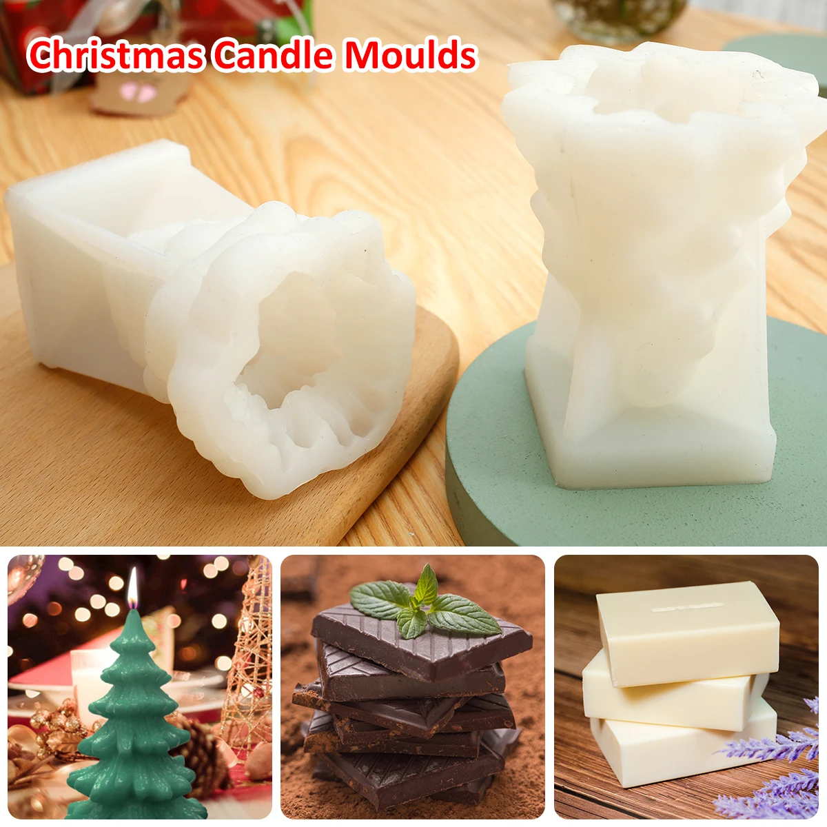 

2 шт. форма для рождественской елки в виде свечи 3D, форма для изготовления рождественской свечи, многоразовая силиконовая форма для поделок ...