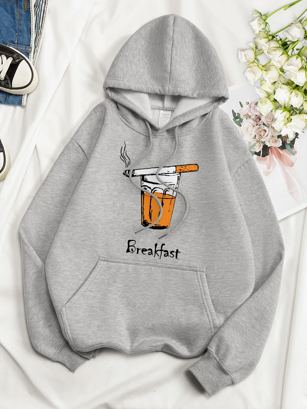 

Женская хлопковая толстовка с капюшоном и принтом сигарет и пива