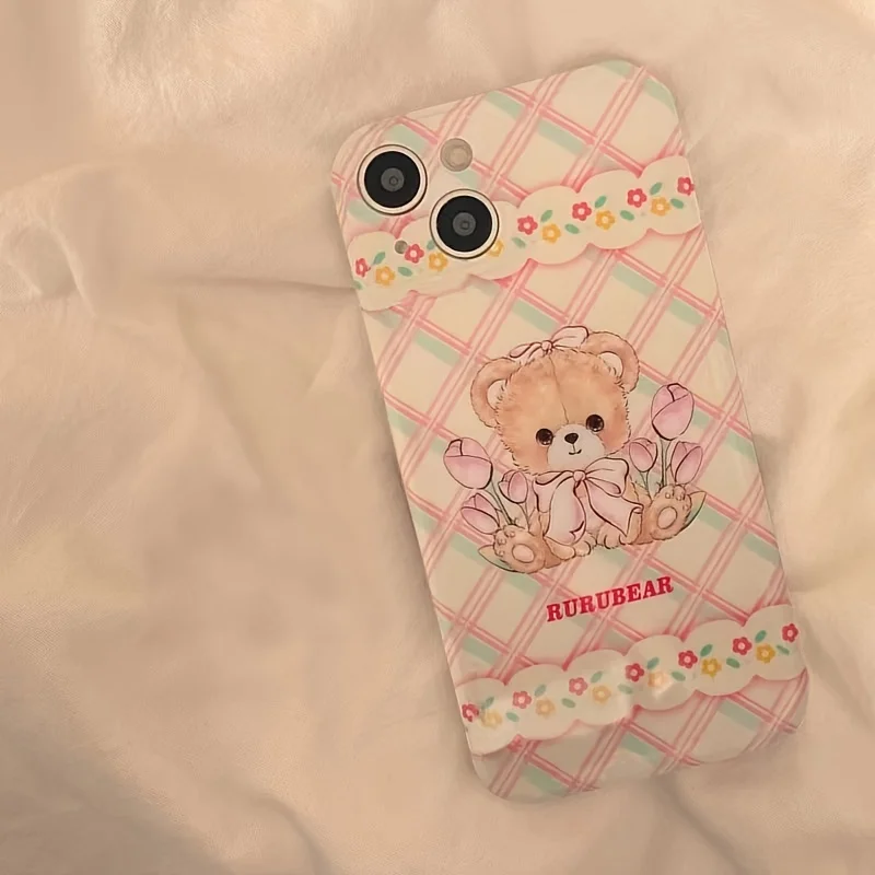 

Ромбовидный цветок, Буш, медведь, чехол для телефона iPhone 14 Plus 7 8 X XS XR 11 12 13 Pro Max, силиконовый чехол, чехлы с держателем