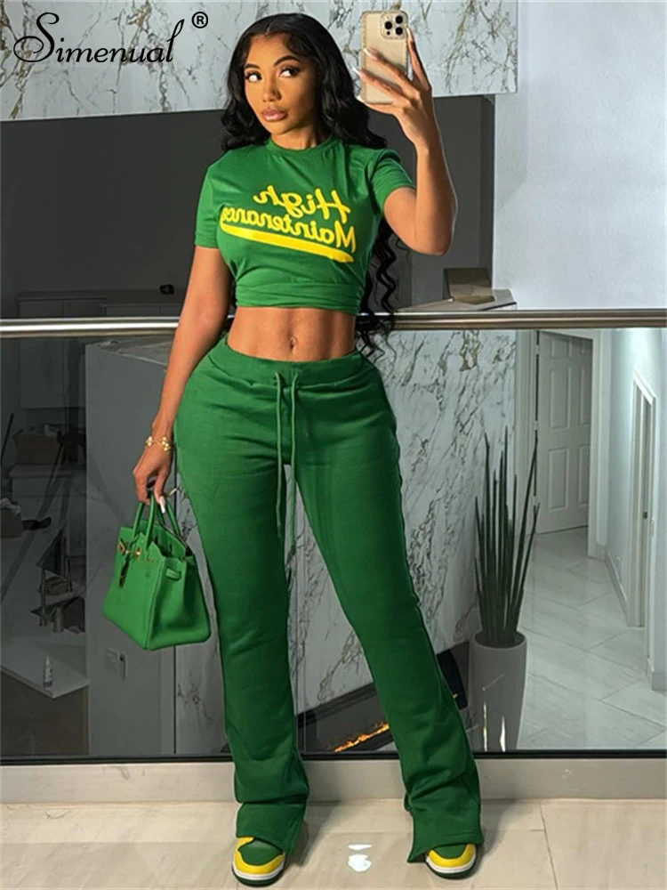 Женский Повседневный костюм-двойка футболка с коротким рукавом и буквенным