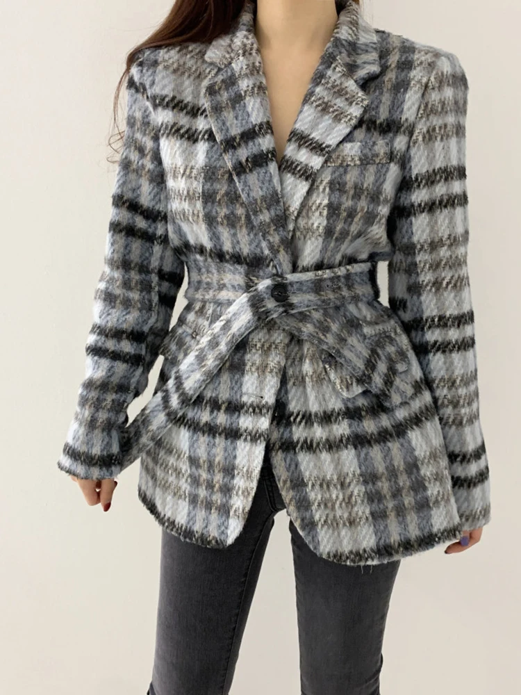 

Женское пальто в стиле ретро, шерстяное пальто в французском стиле с воротником-костюмом, на шнуровке, с длинными рукавами и флисовой подкла...