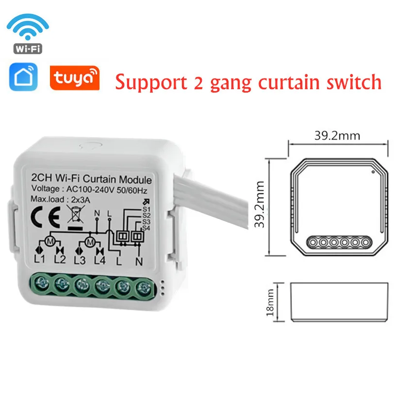 

WiFi Mini 2CH Smart Tuya Curtain Switch Module for Electric Roller Shutter Blind Motor Compatible Alexa Google Home Yandex Alice