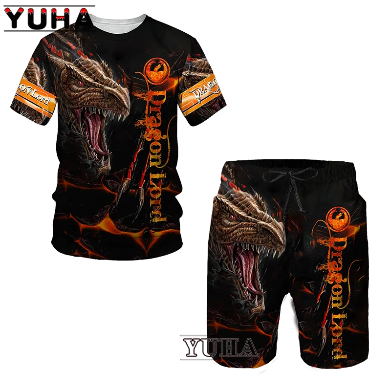 YUHA комплект мужских футболок с 3D-принтом летающего дракона мужской спортивный