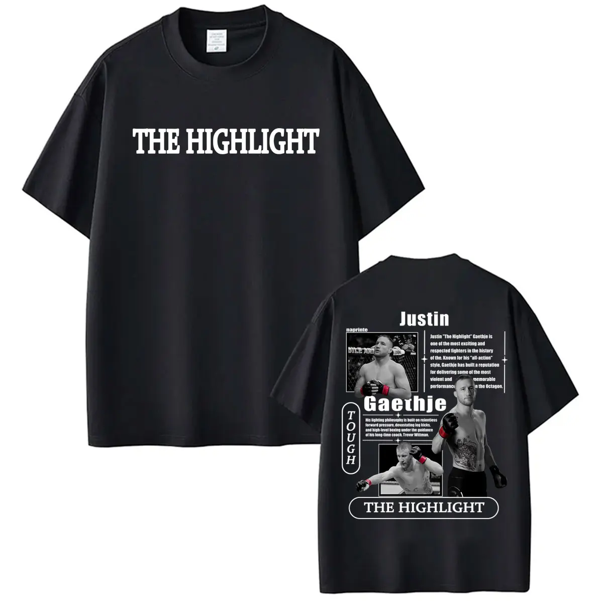 Фото Футболка с графическим принтом Tough Justin Gaethje The Highlight, модные футболки для мужчин и женщин, футболки с эстетикой на тему насилия, футболки из 100% хлопка, футболки оверсайз №1